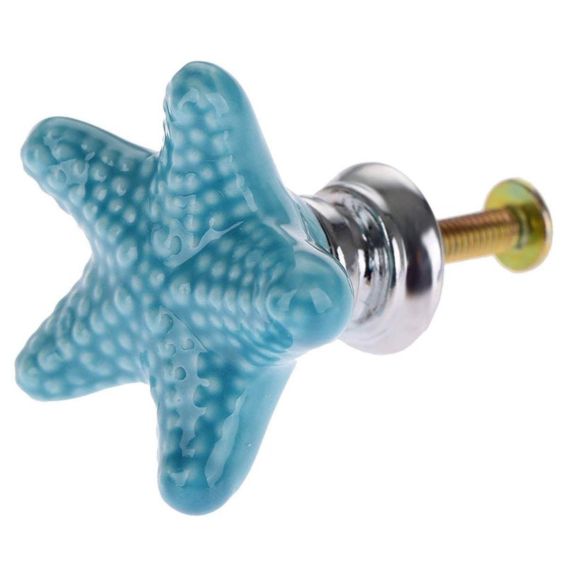 Joyindecor Ceramic Nautical Starfish Drawer Pulls Handles for Seaside Cottage Coastal Dresser Cupboard Wardrobe Cabinets Kitchen, Beach/Ocean Theme Cabinet Knobs, Pack of 6 (Blue) - Image 3